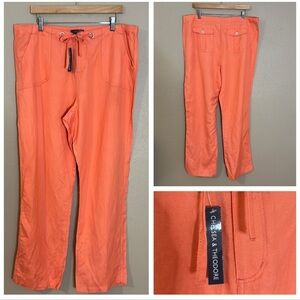 For Cynthia Orange Coral Linen Blend Straight Leg Women's Pants Sz XL NWT New